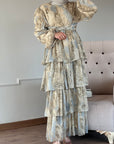 Flora Katlı Fırfırlı Şifon Elbise